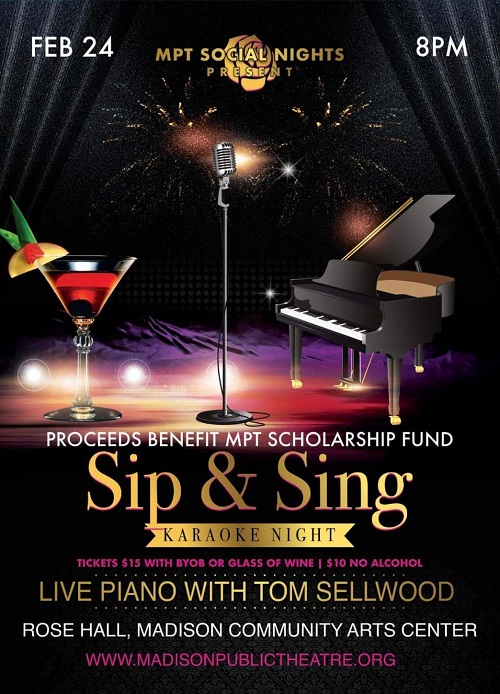 Madison Public Theatre Social Nights | Sip and Sing Karaoke  | February 24  2024 | 8:00 pm